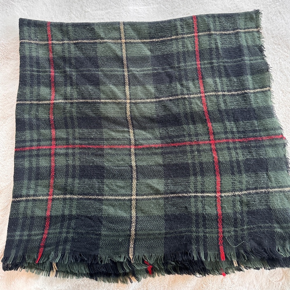 Green plaid large blanket scarf